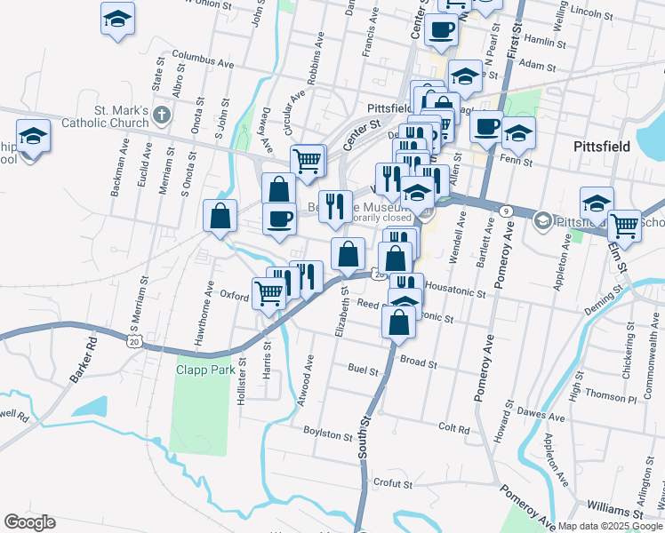 map of restaurants, bars, coffee shops, grocery stores, and more near 10 Worthington Street in Pittsfield