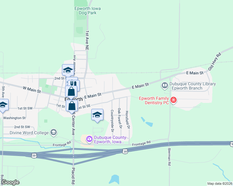 map of restaurants, bars, coffee shops, grocery stores, and more near 313 Pheasant Run Lane in Epworth
