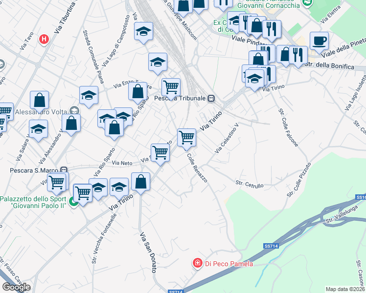 map of restaurants, bars, coffee shops, grocery stores, and more near 173 Via Tirino in Pescara