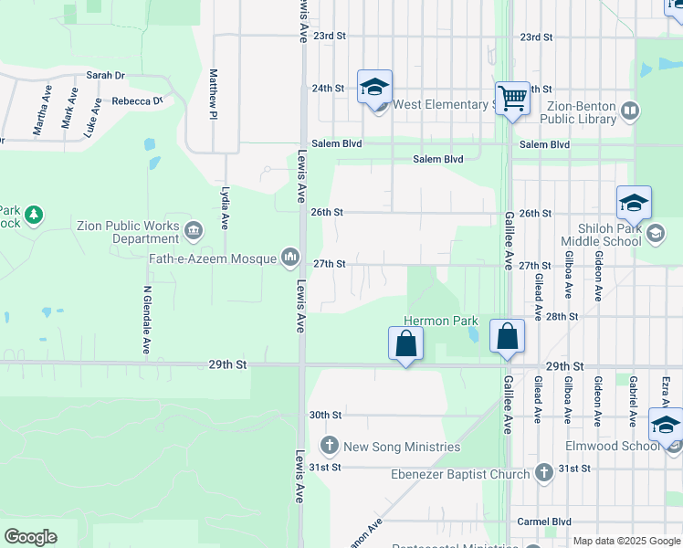 map of restaurants, bars, coffee shops, grocery stores, and more near 2917 27th Street in Zion