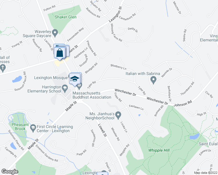 map of restaurants, bars, coffee shops, grocery stores, and more near 16 Winchester Drive in Lexington