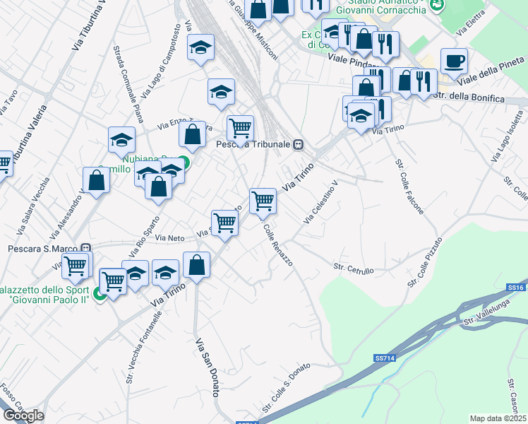 map of restaurants, bars, coffee shops, grocery stores, and more near Strada Colle Renazzo in Pescara
