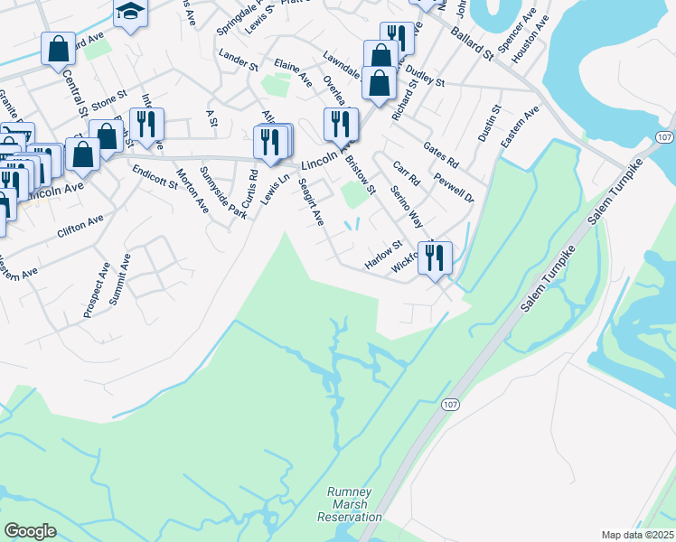map of restaurants, bars, coffee shops, grocery stores, and more near 28 Naples Avenue in Saugus