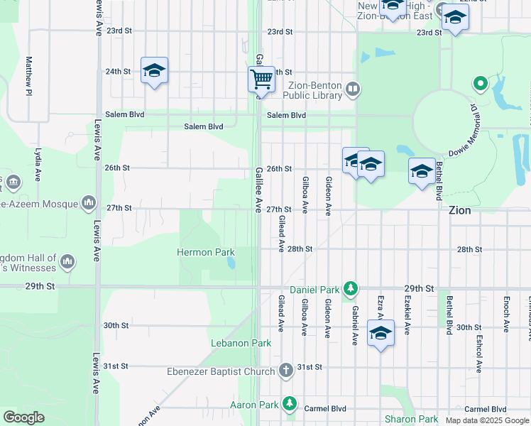 map of restaurants, bars, coffee shops, grocery stores, and more near 2753 Galilee Avenue in Zion