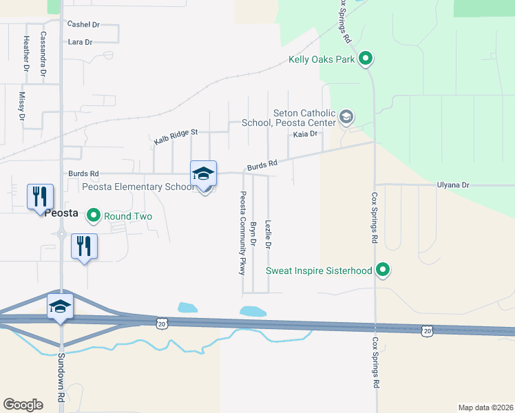 map of restaurants, bars, coffee shops, grocery stores, and more near 367 Bryn Drive in Peosta