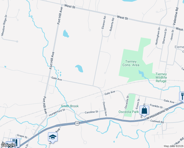 map of restaurants, bars, coffee shops, grocery stores, and more near 274 Eleanor Road in Pittsfield