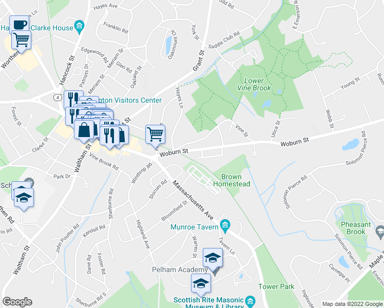map of restaurants, bars, coffee shops, grocery stores, and more near 40 Cottage Street in Lexington