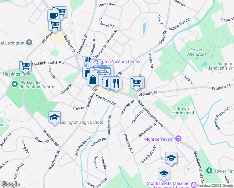 map of restaurants, bars, coffee shops, grocery stores, and more near in Lexington