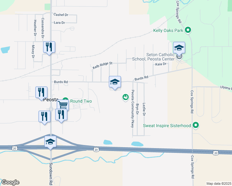 map of restaurants, bars, coffee shops, grocery stores, and more near 8522 Burds Road in Peosta