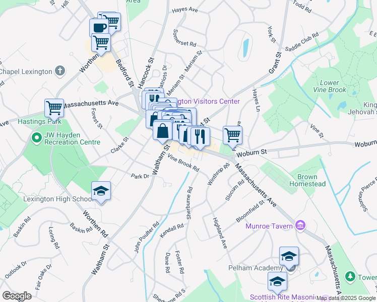 map of restaurants, bars, coffee shops, grocery stores, and more near 4 Grant Street in Lexington