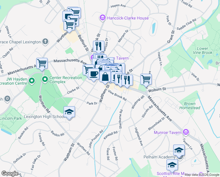 map of restaurants, bars, coffee shops, grocery stores, and more near in Lexington