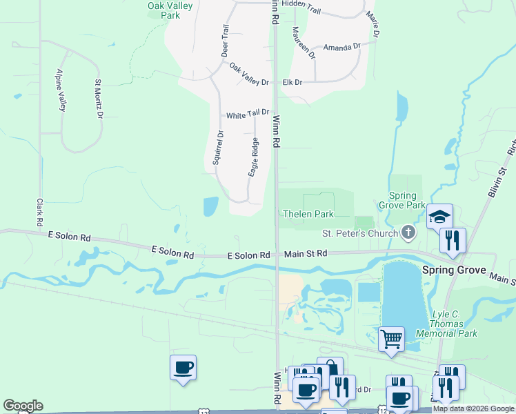 map of restaurants, bars, coffee shops, grocery stores, and more near 8208 Eagle Ridge in Spring Grove