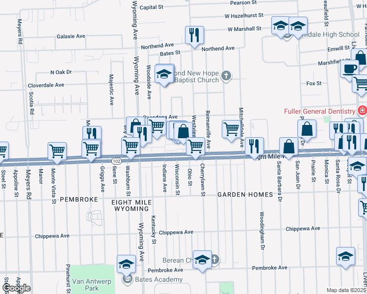 map of restaurants, bars, coffee shops, grocery stores, and more near 20785 Westview Avenue in Ferndale