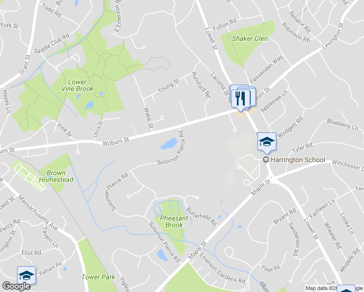 map of restaurants, bars, coffee shops, grocery stores, and more near 66 Solomon Pierce Road in Lexington