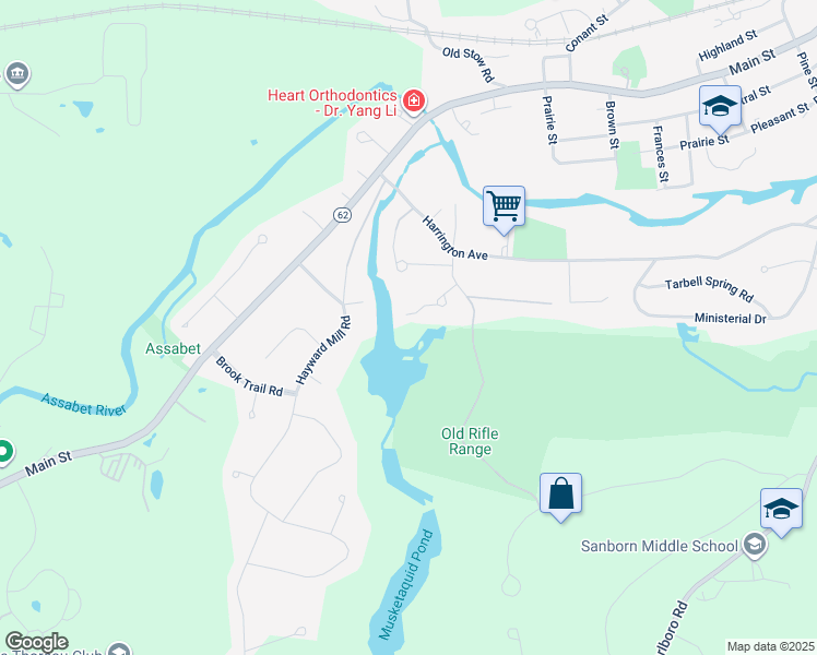 map of restaurants, bars, coffee shops, grocery stores, and more near 24 Old Mill Road in Concord