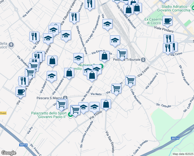 map of restaurants, bars, coffee shops, grocery stores, and more near Via Rio Sparto in Pescara