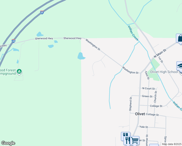 map of restaurants, bars, coffee shops, grocery stores, and more near 222 Engle Drive in Olivet