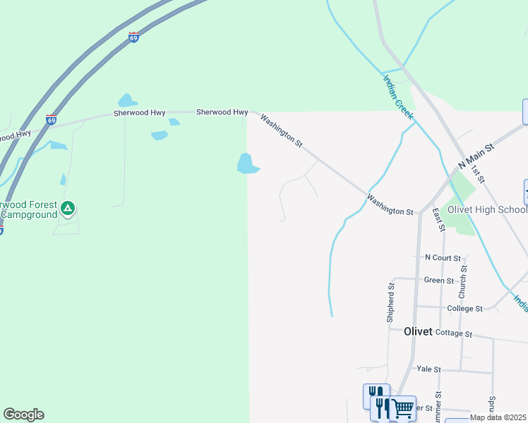 map of restaurants, bars, coffee shops, grocery stores, and more near 222 Engle Drive in Olivet