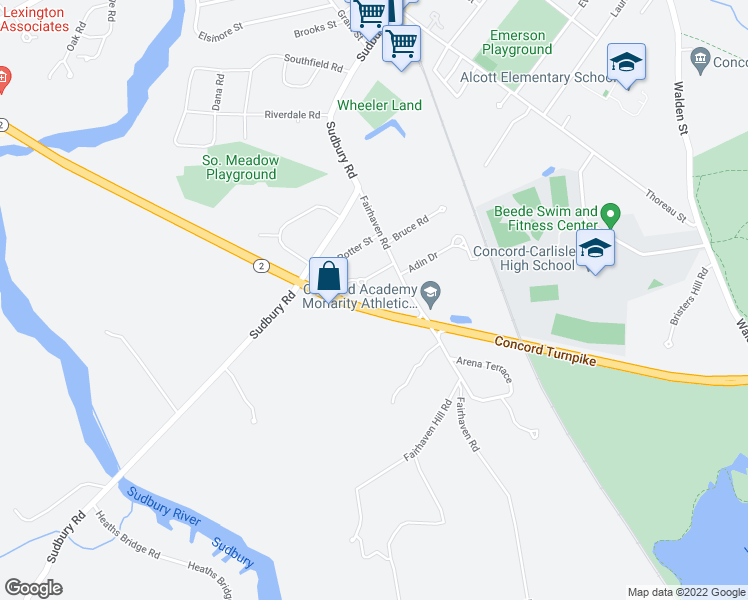 map of restaurants, bars, coffee shops, grocery stores, and more near 104B Concord Turnpike in Concord