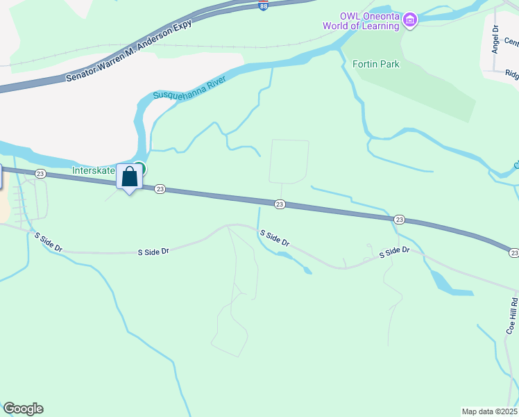 map of restaurants, bars, coffee shops, grocery stores, and more near 5264 New York 23 in Oneonta