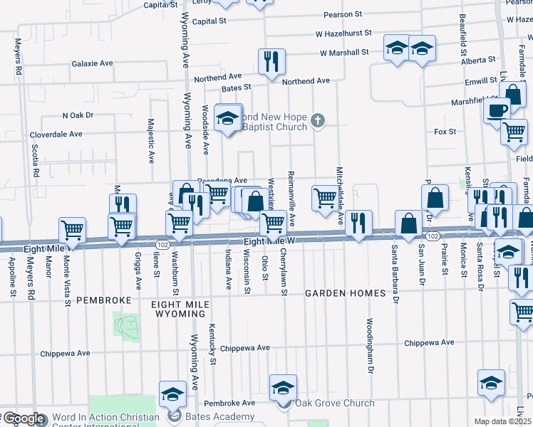 map of restaurants, bars, coffee shops, grocery stores, and more near 20785 Westview Avenue in Ferndale