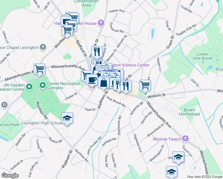 map of restaurants, bars, coffee shops, grocery stores, and more near in Lexington