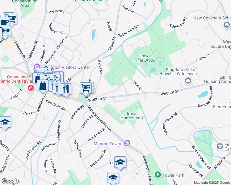 map of restaurants, bars, coffee shops, grocery stores, and more near 40 Vine Street in Lexington