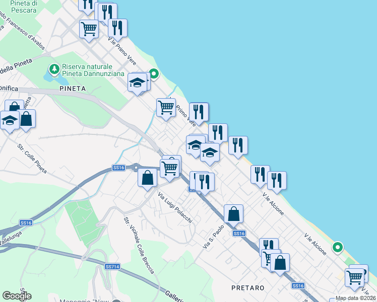 map of restaurants, bars, coffee shops, grocery stores, and more near 8 Via Luigi Anelli in Pescara