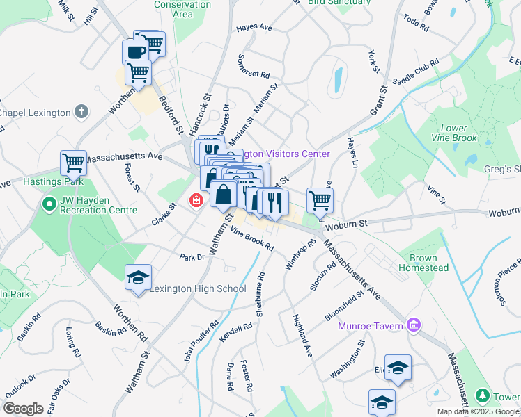 map of restaurants, bars, coffee shops, grocery stores, and more near 4 Grant Street in Lexington