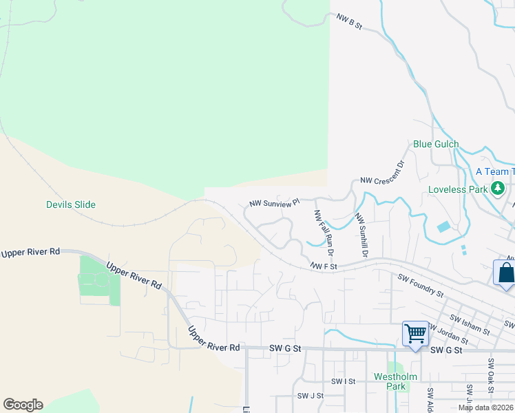 map of restaurants, bars, coffee shops, grocery stores, and more near 1893 Northwest Sunview Place in Grants Pass