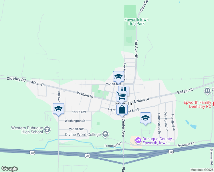 map of restaurants, bars, coffee shops, grocery stores, and more near 209 2nd Avenue Northwest in Epworth