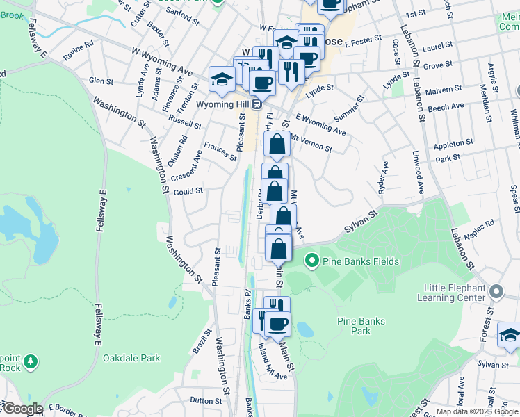 map of restaurants, bars, coffee shops, grocery stores, and more near 99 Lodge Avenue in Melrose