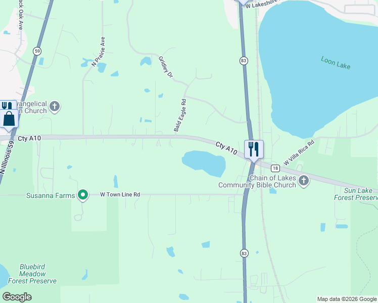 map of restaurants, bars, coffee shops, grocery stores, and more near 23751 West Grass Lake Road in Antioch