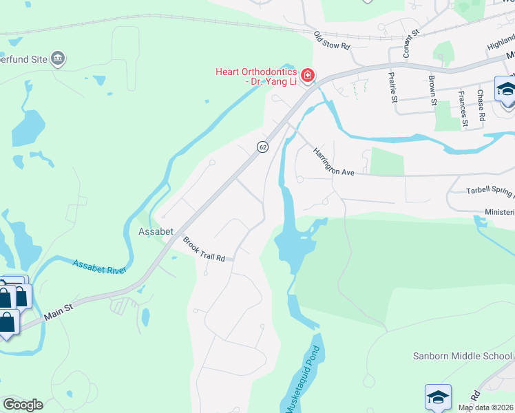 map of restaurants, bars, coffee shops, grocery stores, and more near 18 Ridgewood Road in Concord