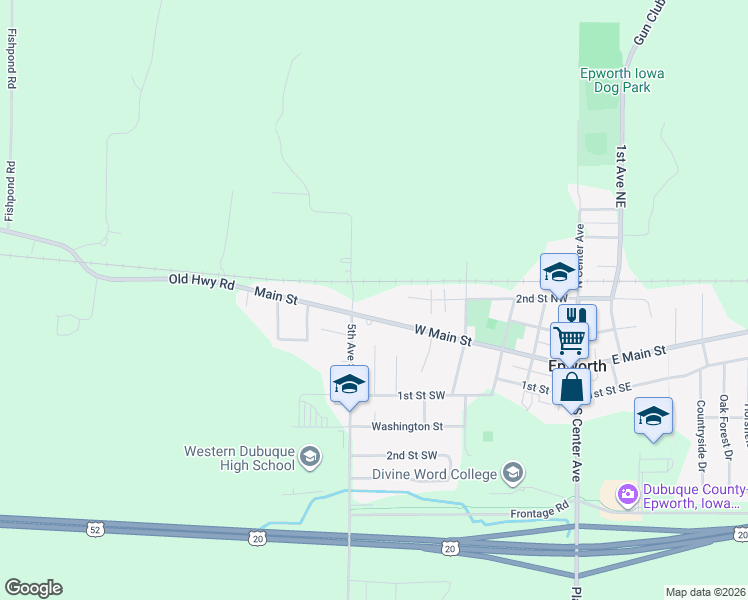 map of restaurants, bars, coffee shops, grocery stores, and more near 520 West Main Street in Epworth