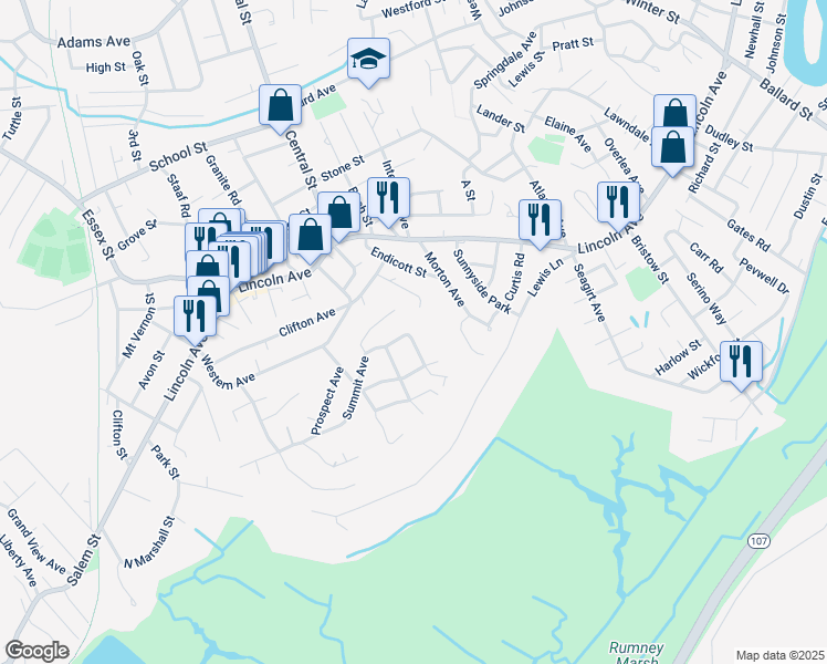 map of restaurants, bars, coffee shops, grocery stores, and more near 35 Sapphire Road in Saugus