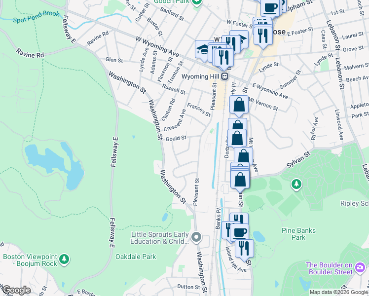 map of restaurants, bars, coffee shops, grocery stores, and more near 17 Black Rock Road in Melrose