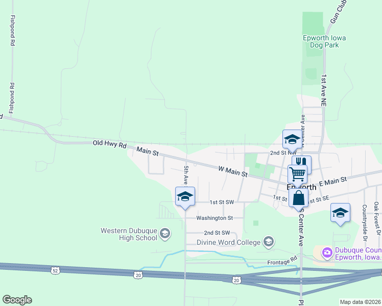 map of restaurants, bars, coffee shops, grocery stores, and more near 520 West Main Street in Epworth