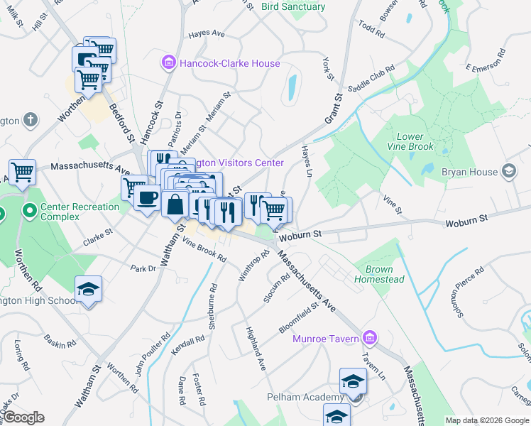 map of restaurants, bars, coffee shops, grocery stores, and more near 29 Sherman Street in Lexington