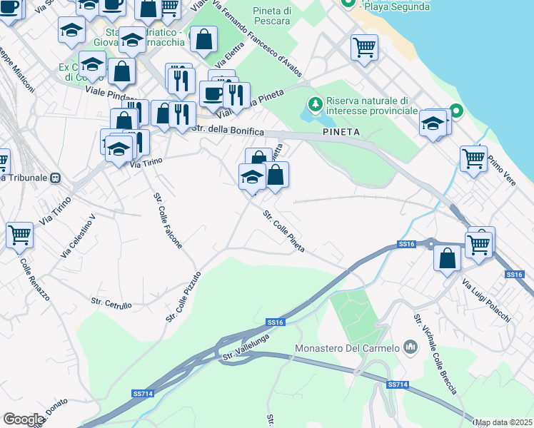 map of restaurants, bars, coffee shops, grocery stores, and more near 12 Via Lago di Martignano in Pescara