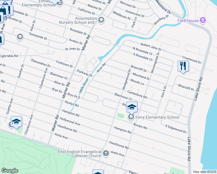 map of restaurants, bars, coffee shops, grocery stores, and more near 922 Blairmoor Court in Grosse Pointe Woods