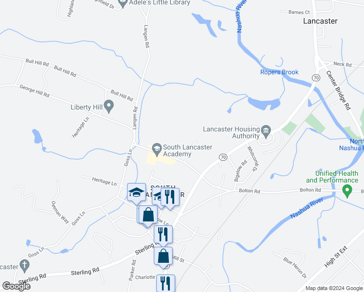 map of restaurants, bars, coffee shops, grocery stores, and more near 15 Dairy Lane in Lancaster