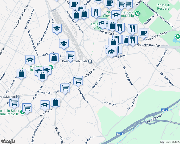 map of restaurants, bars, coffee shops, grocery stores, and more near 107 Via Tirino in Pescara