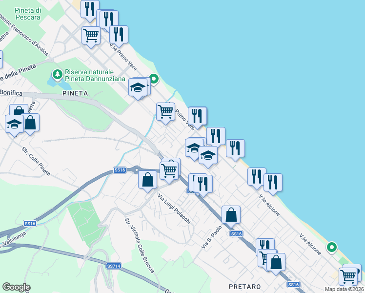 map of restaurants, bars, coffee shops, grocery stores, and more near 8 Via Luigi Anelli in Pescara