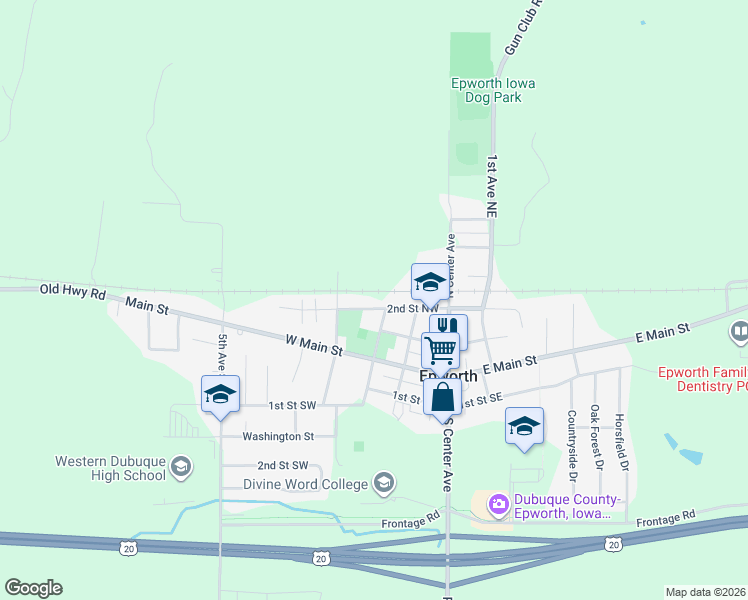 map of restaurants, bars, coffee shops, grocery stores, and more near 209 2nd Avenue Northwest in Epworth
