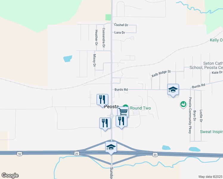 map of restaurants, bars, coffee shops, grocery stores, and more near Peosta Street in Peosta