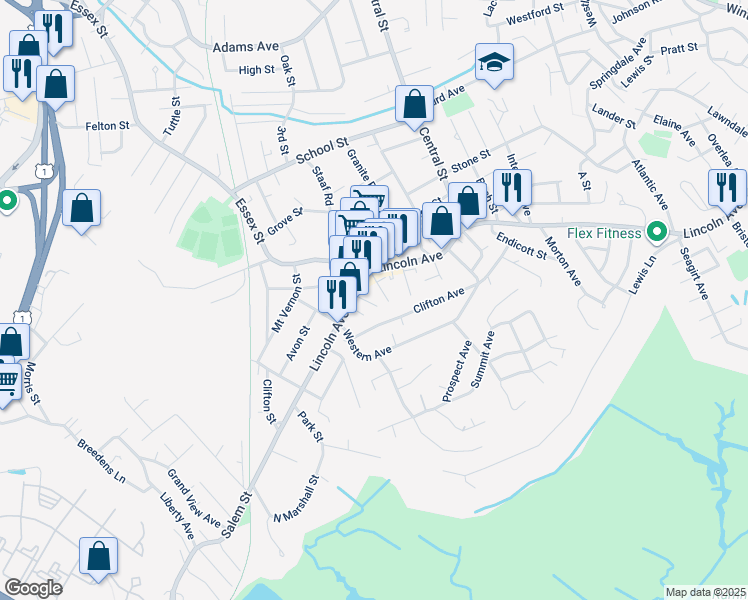 map of restaurants, bars, coffee shops, grocery stores, and more near 556 Lincoln Avenue in Saugus