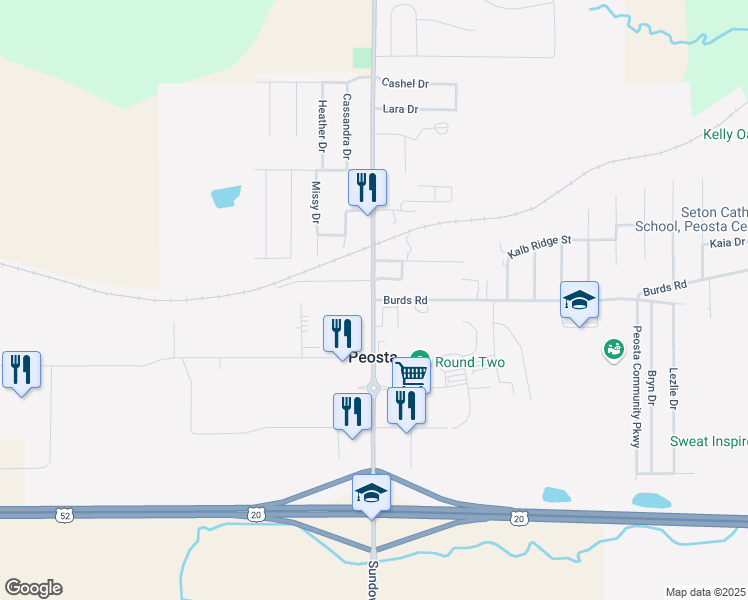 map of restaurants, bars, coffee shops, grocery stores, and more near 8522 Burds Road in Peosta