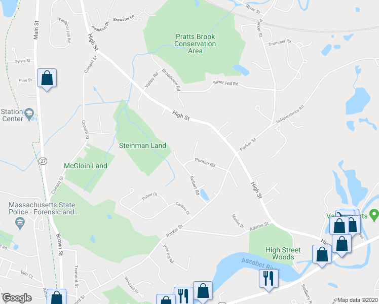 map of restaurants, bars, coffee shops, grocery stores, and more near 2 Gerald Circle in Acton