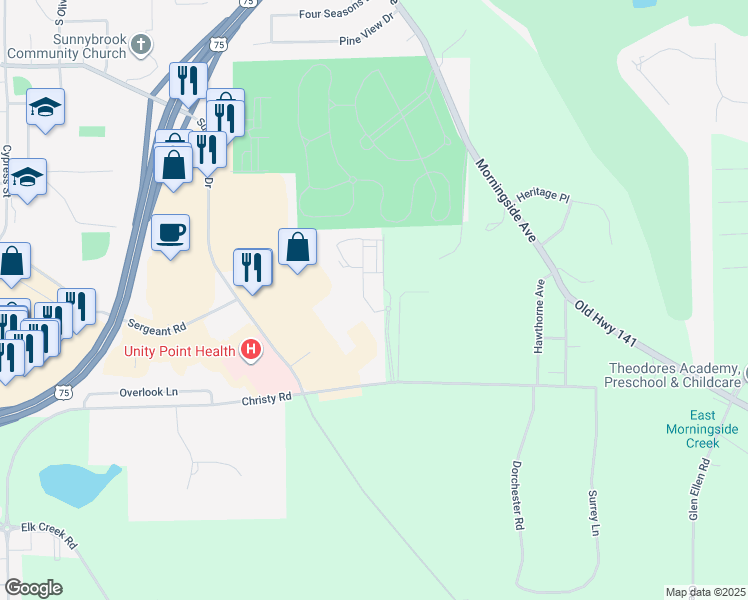 map of restaurants, bars, coffee shops, grocery stores, and more near 5701 Christy Road in Sioux City